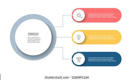 Business process. Infographic elements with 3 steps, options, circles. Vector template. 