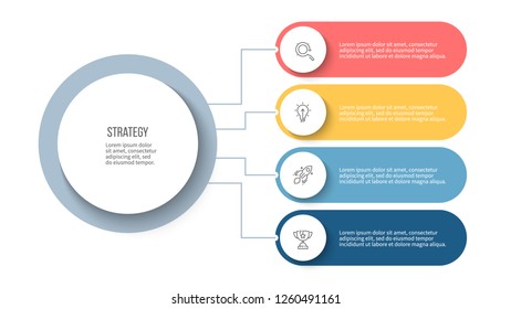 Business process. Infographic elements with 4 steps, options, circles. Vector template. 