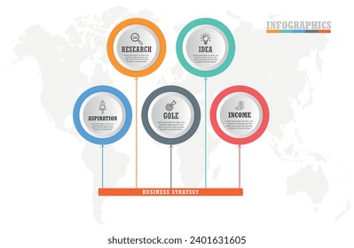 Business process. Infographic elements with 5 steps, options, circles. Vector chart, diagram.