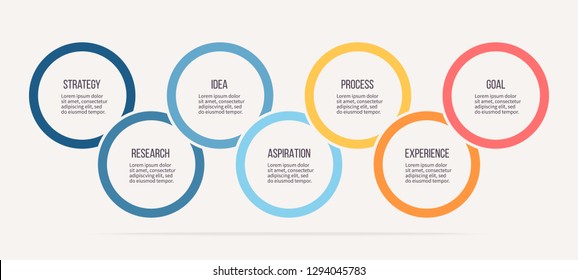 Business process. Infographic elements with 7 steps, options, circles. Vector chart, diagram.