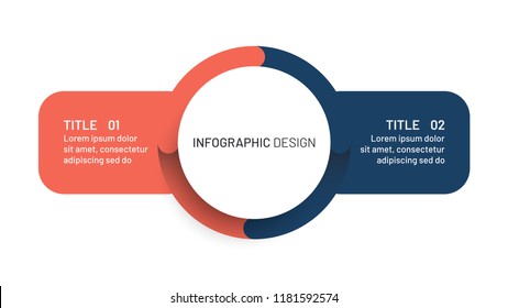 Business process infographic elements. Creative design with 2 options, circle main idea concept. Vector template.