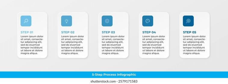 Business process infographic with five steps and icons