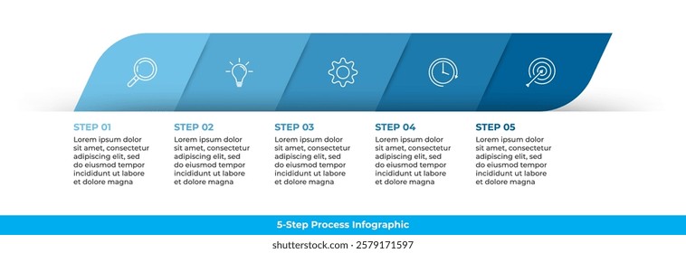 Business process infographic with five steps and icons