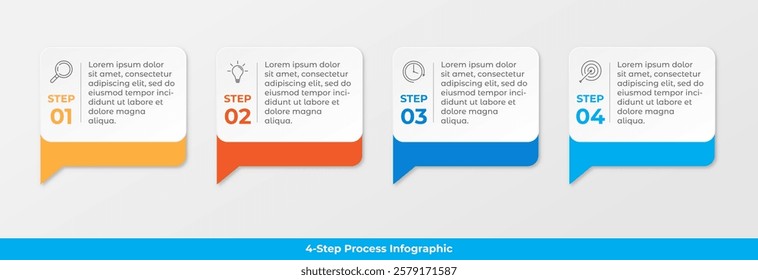 Business process infographic with four steps and icons