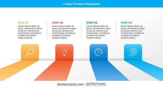 Business process infographic with four steps and icons