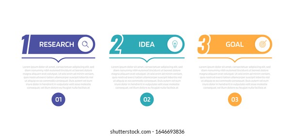 Plantilla de infografía de procesos empresariales con 3 opciones o pasos. Diseño gráfico de ilustración de vector plano.