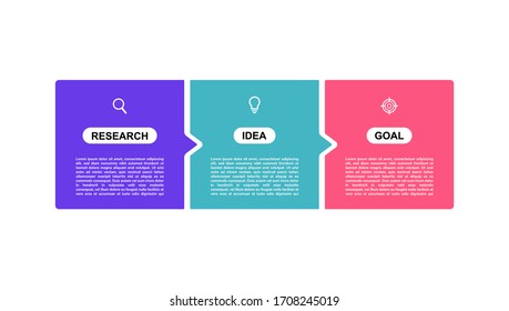 Plantilla de infografía de procesos empresariales con 3 opciones o pasos. Diseño gráfico de ilustración de vector plano.