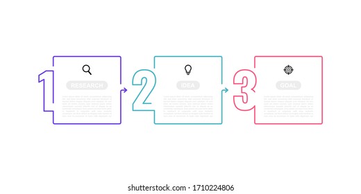 Plantilla de infografía de procesos empresariales con 3 opciones o pasos. Diseño delgado. Diseño gráfico de ilustración vectorial.