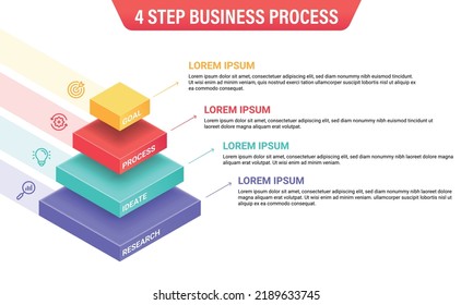 Business process infographic template. 3D cube design with 4 steps. Vector illustration.