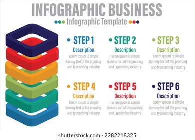 Business process infographic template. 3D cube design with 6 steps. Vector illustration.