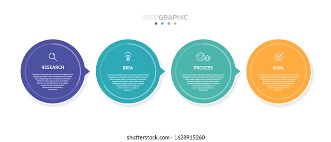 Business process infographic template with 4 options or steps. Modern paper layout design with thin line. Vector illustration graphic design.