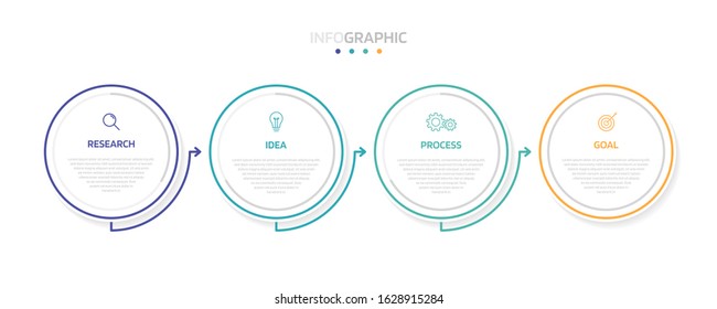 Business process infographic template with 4 options or steps. Modern paper layout design with thin line. Vector illustration graphic design.