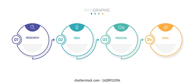 Business process infographic template with 4 options or steps. Modern paper layout design with thin line. Vector illustration graphic design.