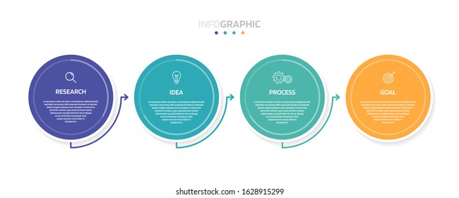 Business process infographic template with 4 options or steps. Modern paper layout design with thin line. Vector illustration graphic design.