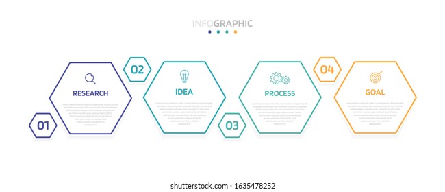 Business process infographic template with 4 options or steps. Modern paper layout design with thin line. Vector illustration graphic design.