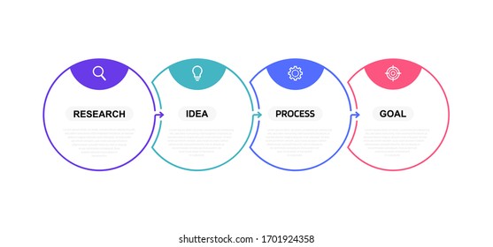 Business process infographic template with 4 options or steps. Thin line design. Vector illustration graphic design.
