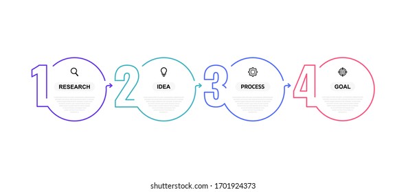 Business process infographic template with 4 options or steps. Thin line design. Vector illustration graphic design.