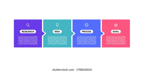 Business process infographic template with 4 options or steps. Flat Vector illustration graphic design.