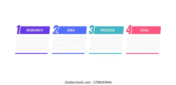Business process infographic template with 4 options or steps. Flat Vector illustration graphic design.