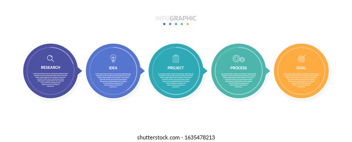 Business process infographic template with 5 options or steps. Modern paper layout design with thin line. Vector illustration graphic design.