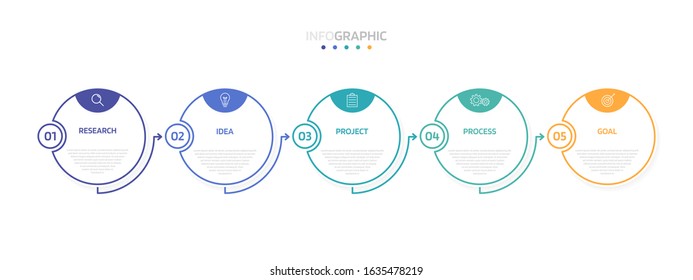 Business process infographic template with 5 options or steps. Modern paper layout design with thin line. Vector illustration graphic design.