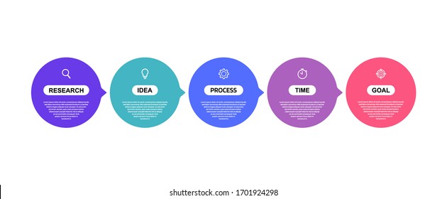 Plantilla de infografía de procesos empresariales con 5 opciones o pasos. Diseño gráfico de ilustración de vector plano.