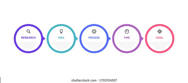 Business process infographic template with 5 options or steps. Flat Vector illustration graphic design.