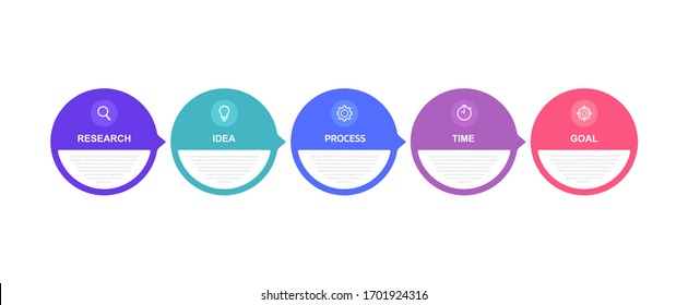 Business process infographic template with 5 options or steps. Flat Vector illustration graphic design.