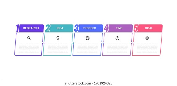 Plantilla de infografía de procesos empresariales con 5 opciones o pasos. Diseño delgado. Diseño gráfico de ilustración vectorial.