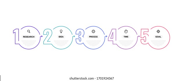 Business process infographic template with 5 options or steps. Thin line design. Vector illustration graphic design.