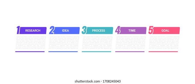 Plantilla de infografía de procesos empresariales con 5 opciones o pasos. Diseño gráfico de ilustración de vector plano.