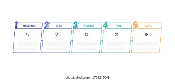 Plantilla de infografía de procesos empresariales con 5 opciones o pasos. Diseño delgado. Diseño gráfico de ilustración vectorial.