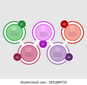 Plantilla de infografía de procesos empresariales con 5 opciones o pasos. Diseño moderno y plano. ilustración del vector de infografía.