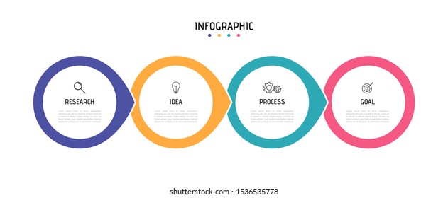 Business process infographic template. Colorful circular elements with numbers 4 options or steps. Vector illustration graphic design.
