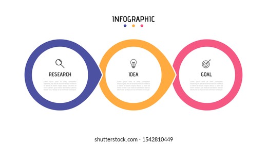 Business process infographic template. Colorful circular elements with numbers 3 options or steps. Vector illustration graphic design.