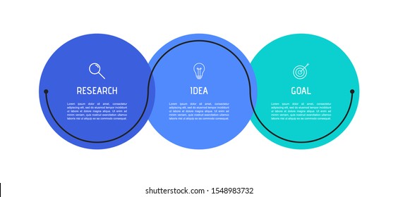Business process infographic template. Colorful circular elements with numbers 3 options or steps. Vector illustration graphic design.