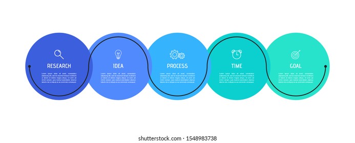 Business process infographic template. Colorful circular elements with numbers 5 options or steps. Vector illustration graphic design.