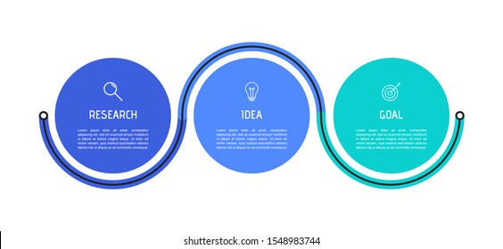 Business process infographic template. Colorful circular elements with numbers 3 options or steps. Vector illustration graphic design.