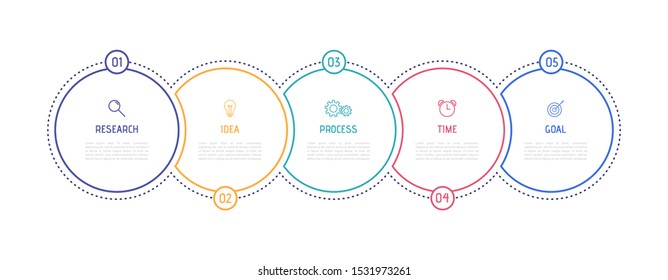 Business process infographic template. Thin line design with numbers 5 options or steps. Vector illustration graphic design.