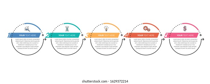 Business process infographic template. Thin line design with numbers 3, 4, 5, 6,  options or steps. Vector illustration graphic design.
