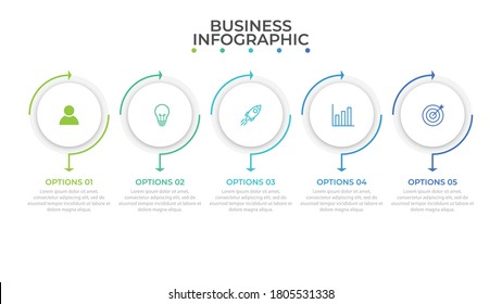 Business process infographic template. Thin line design with numbers 5 options or steps. Vector illustration graphic design