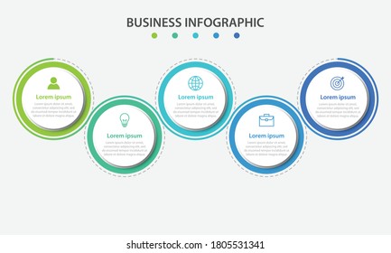 Infografische Vorlage für Geschäftsprozesse. Dünne Linienführung mit den Optionen oder Schritten der Nummer 5. Grafikdesign von Vektorgrafiken