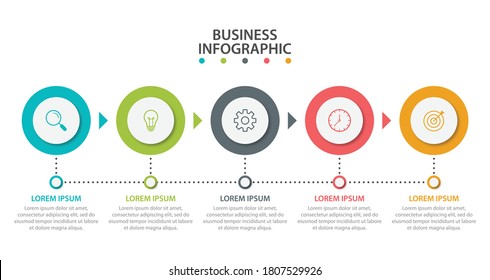 Business process infographic template. Thin line design with numbers 5 options or steps. Vector illustration graphic design