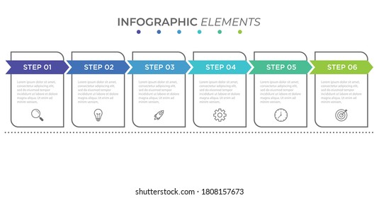 Business process infographic template. Thin line design with numbers 6 options or steps. Vector illustration graphic design