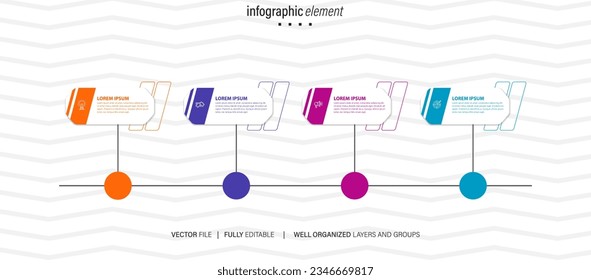Plantilla de infografía de procesos empresariales. Diseño de línea delgada con los números 4 opciones o pasos. Diseño gráfico de ilustración de vector
