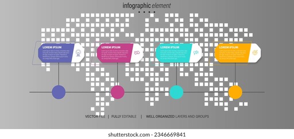 Plantilla de infografía de procesos empresariales. Diseño de línea delgada con los números 4 opciones o pasos. Diseño gráfico de ilustración de vector
