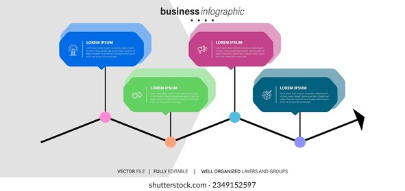Plantilla de infografía de procesos empresariales. Diseño de línea delgada con los números 4 opciones o pasos. Diseño gráfico de ilustración de vector
