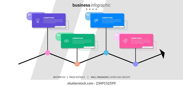 Business process infographic template. Thin line design with numbers 4 options or steps. Vector illustration graphic design
