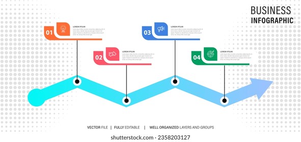 Business process infographic template. Thin line design with numbers 4 options arrow steps. Vector illustration graphic design