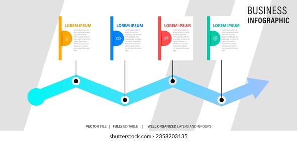 Business process infographic template. Thin line design with numbers 4 options arrow steps. Vector illustration graphic design